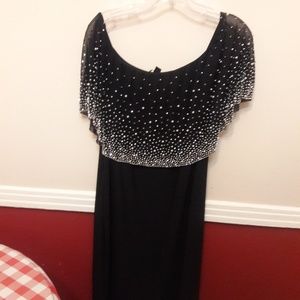 Black rhinestone studded capelet dress